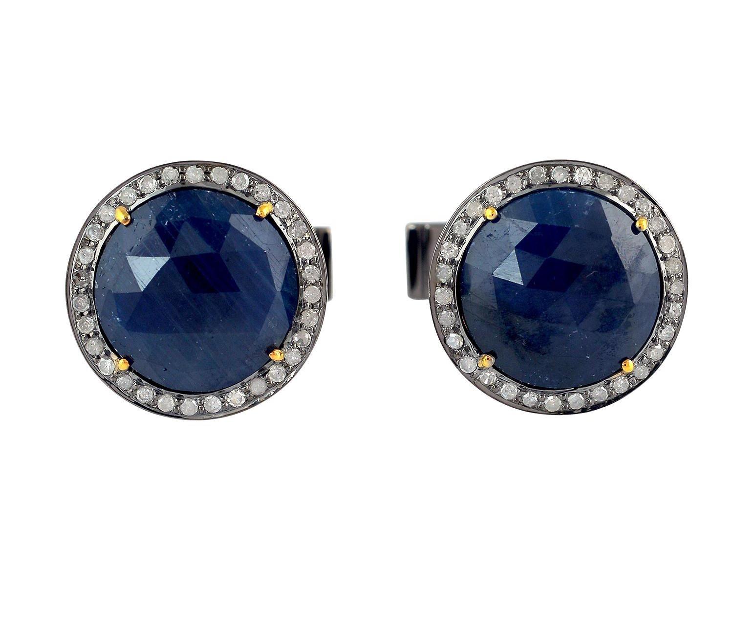 Gemelos de diamantes con zafiro azul de 12.34 quilates Moderno en venta