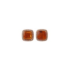12.34 Carat Cabochon Golden Citrine Cluster Stud Earrings 18 Karat Gold