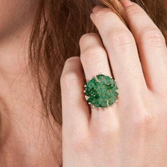 12.34 Carat Carved Jade 18 Karat Gold Diamond Ring