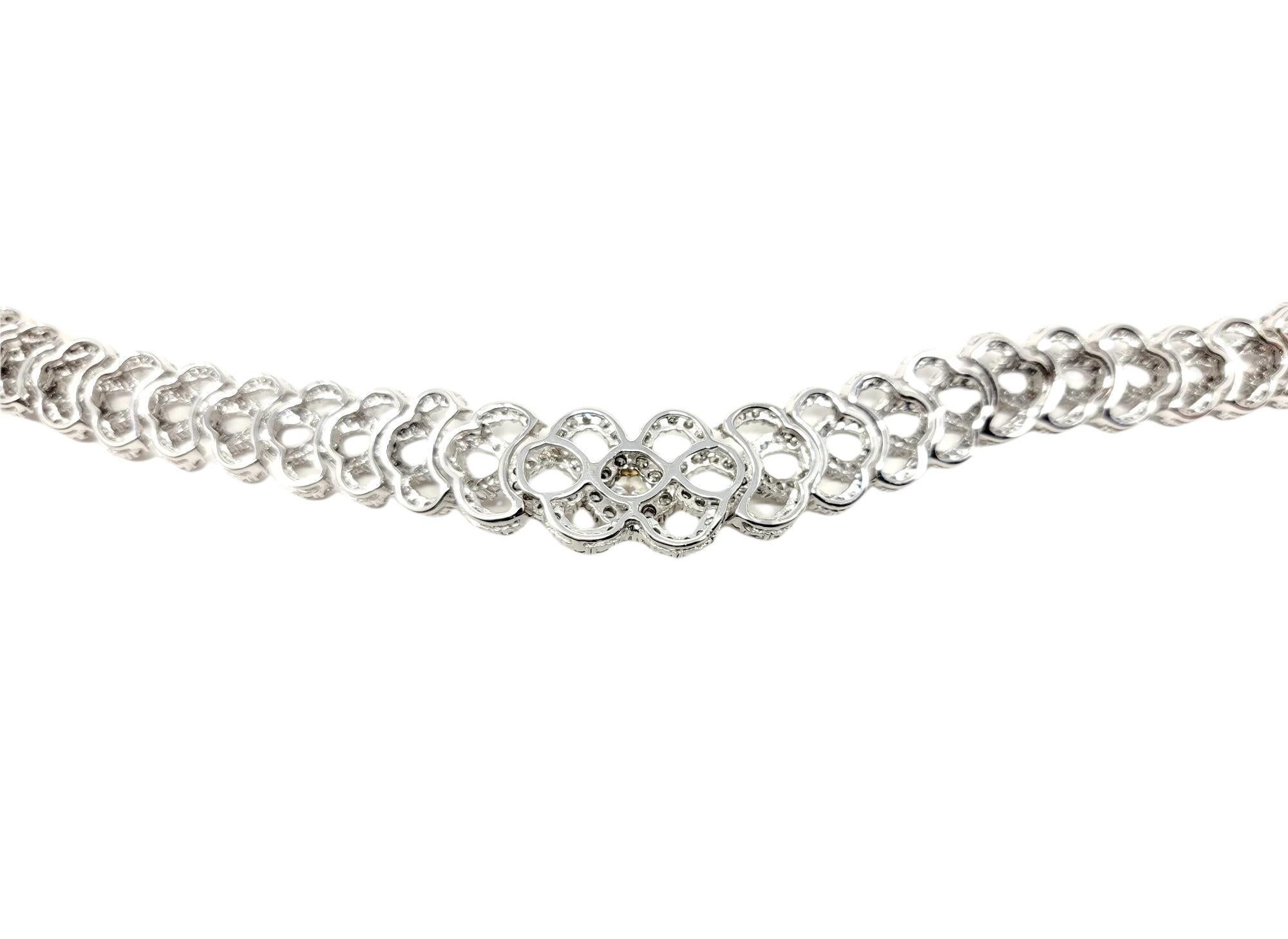 12.34 Carat Total Round Diamond Woven Braid Collar Necklace 14 Karat White Gold For Sale 1