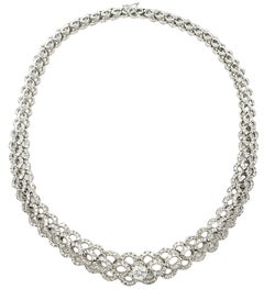 12.34 Carat Total Round Diamond Woven Braid Collar Necklace 14 Karat White Gold
