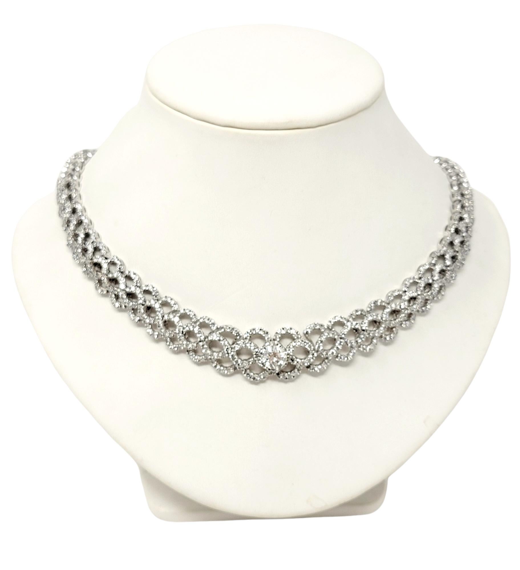 12.34 Carat Total Round Diamond Woven Braid Collar Necklace 14 Karat White Gold In Good Condition For Sale In Scottsdale, AZ