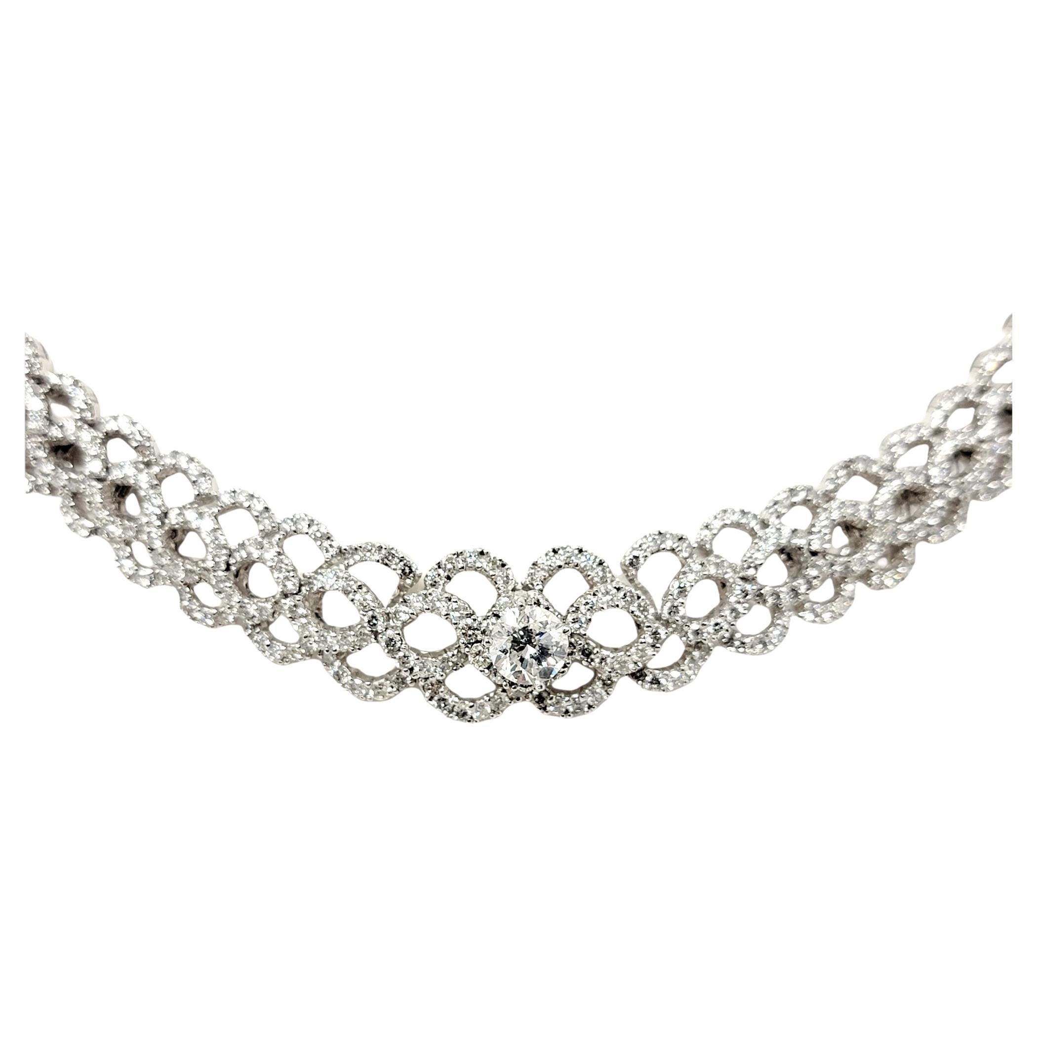 12.34 Carat Total Round Diamond Woven Braid Collar Necklace 14 Karat White Gold