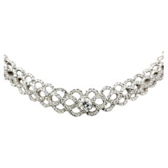 12.34 Carat Total Round Diamond Woven Braid Collar Necklace 14 Karat White Gold
