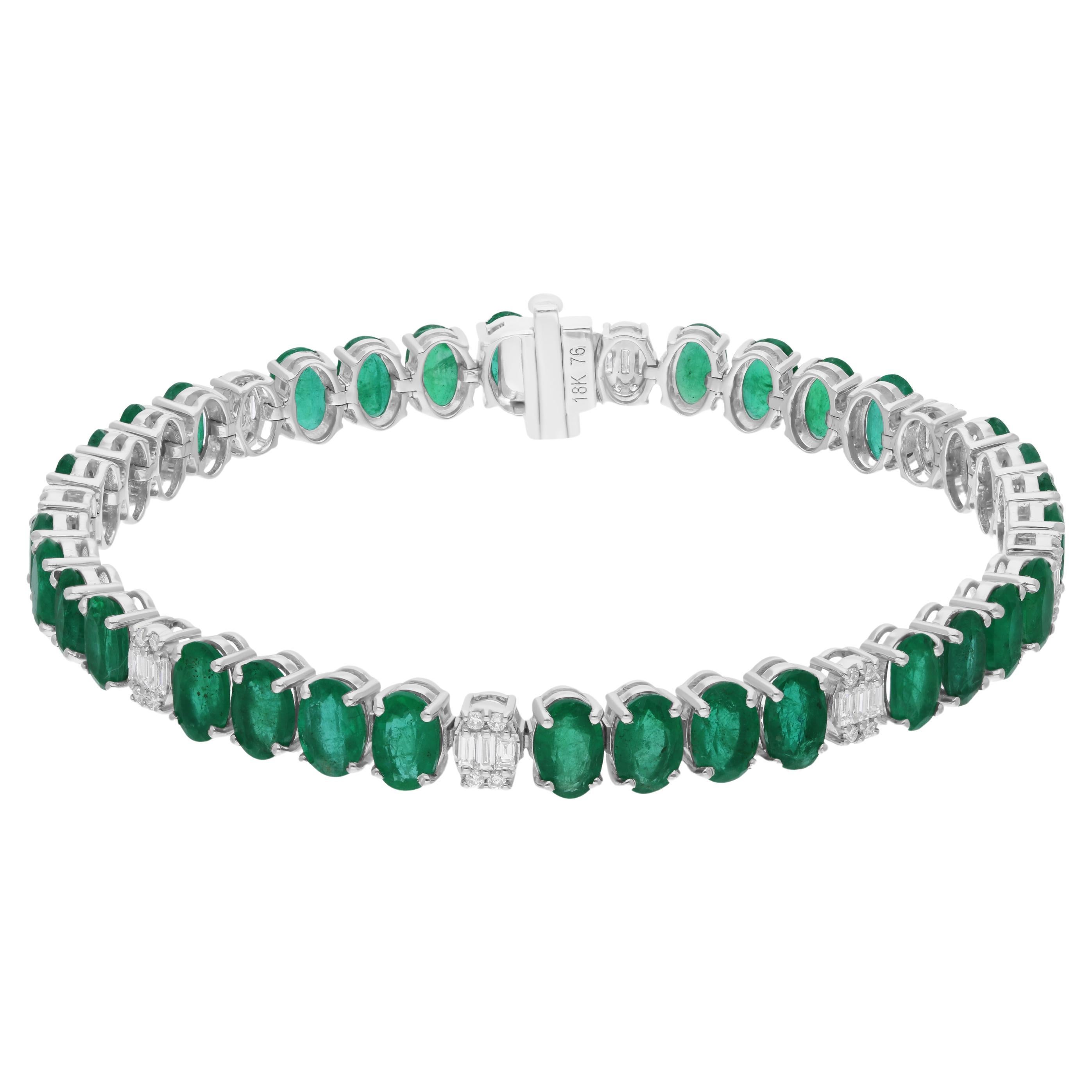 12,34 carati di smeraldo dello Zambia 0,67 carati di diamante SI/H Bracciale in oro bianco 18 carati