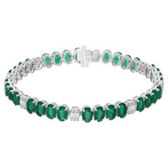 12,34 Karat sambischer Smaragd 0,67 Karat SI/H Diamant-Armband aus 18 Karat Weißgold