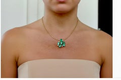 12.34 Carats Natural Colombian Emerald Diamond Pendant Necklace 18K Gold