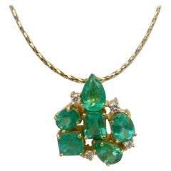 12.34 Quilates Collar Colgante Diamante Esmeralda Colombiana Natural Oro 18K