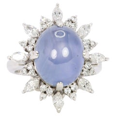 12.34 ct Ceylan Cabochon Star sapphire and diamond cluster ring