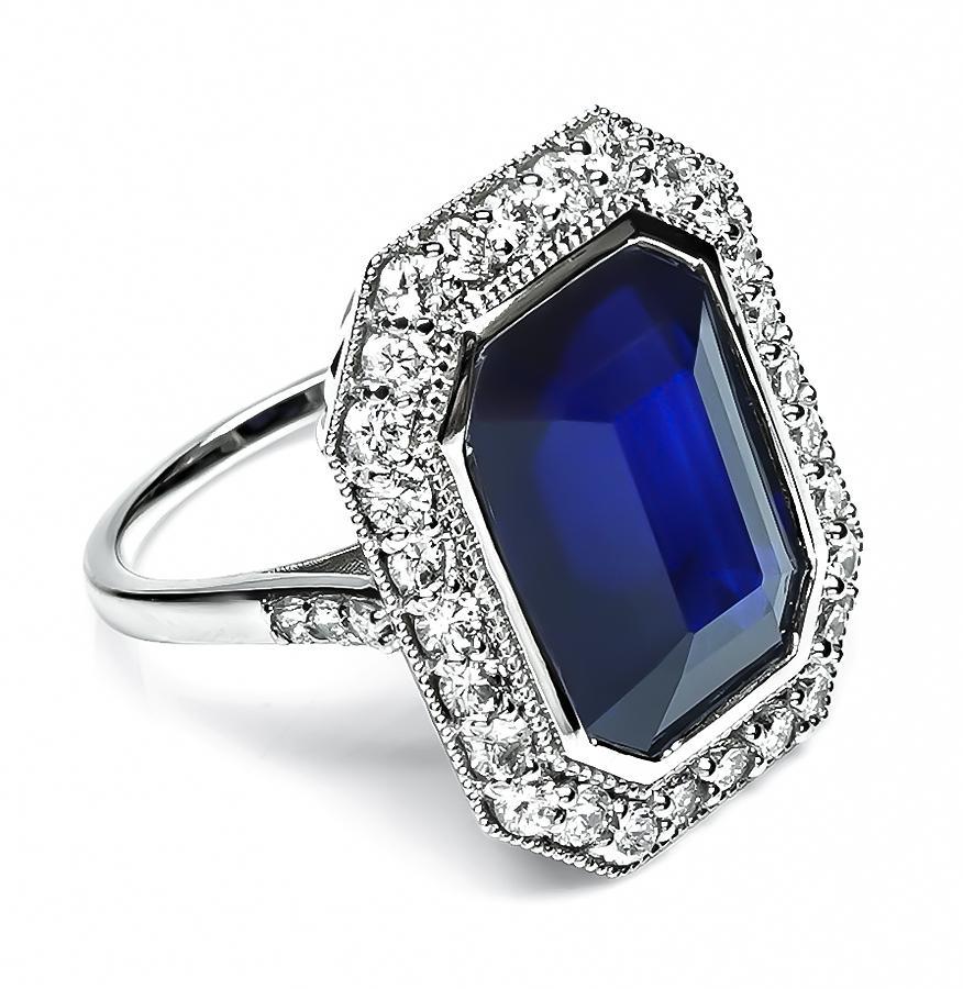 Emerald Cut 12.35ct Sapphire 1.25ct Diamond Engagement Ring For Sale