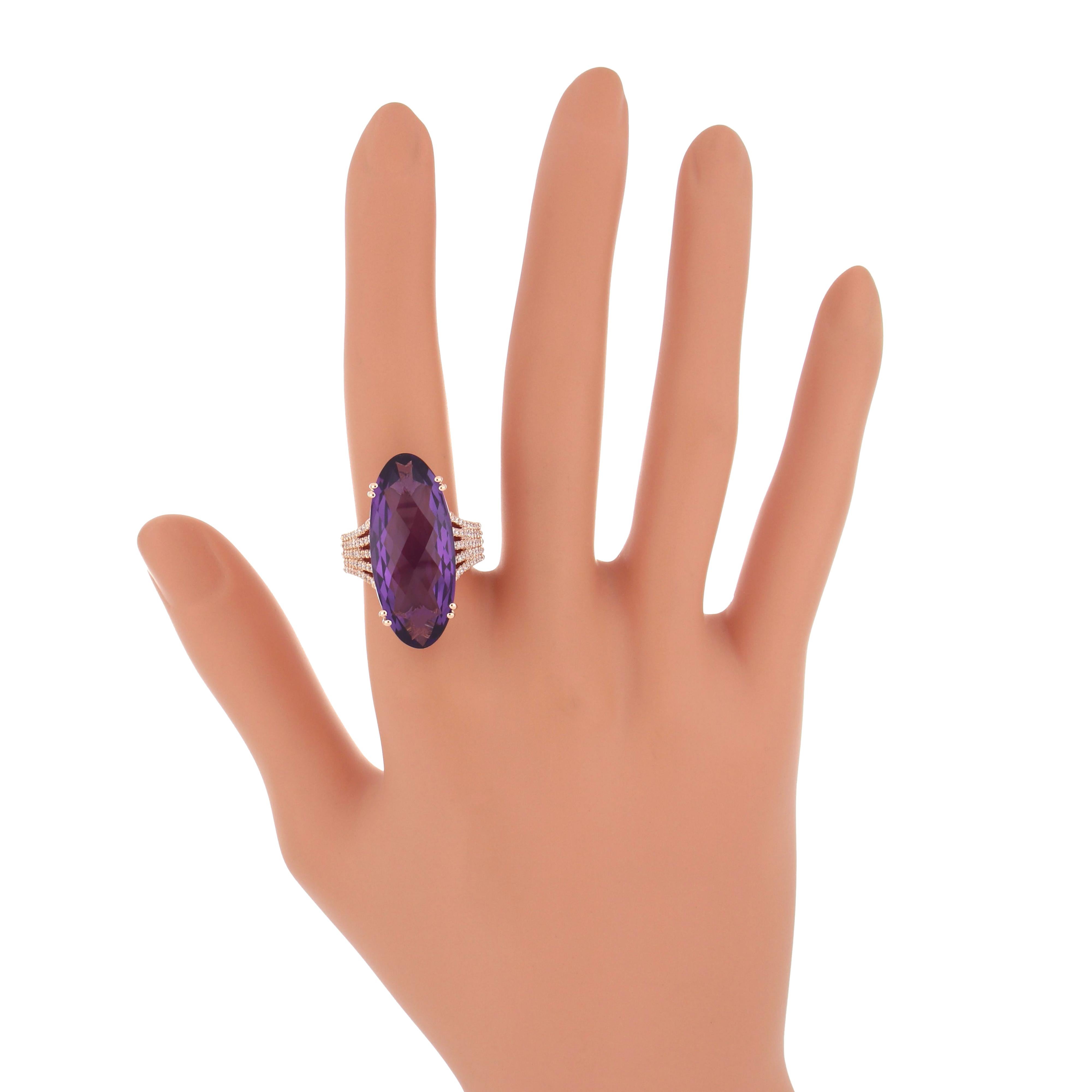 En vente :  Bague de naissance en or rose 14 carats avec améthyste et diamants, faite à la main, cadeau 6