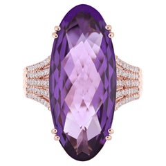 14 Karat Roségold Handgefertigter Schmuck Birth Jewelry Ring mit Amethyst und Diamanten für Geschenk
