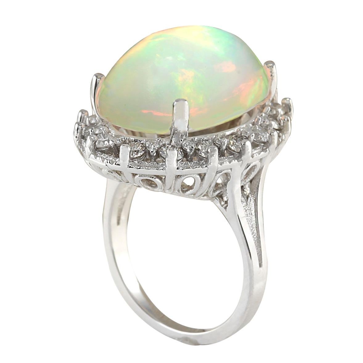 Oval Cut Natural Opal Diamond Ring In 14 Karat White Gold  For Sale