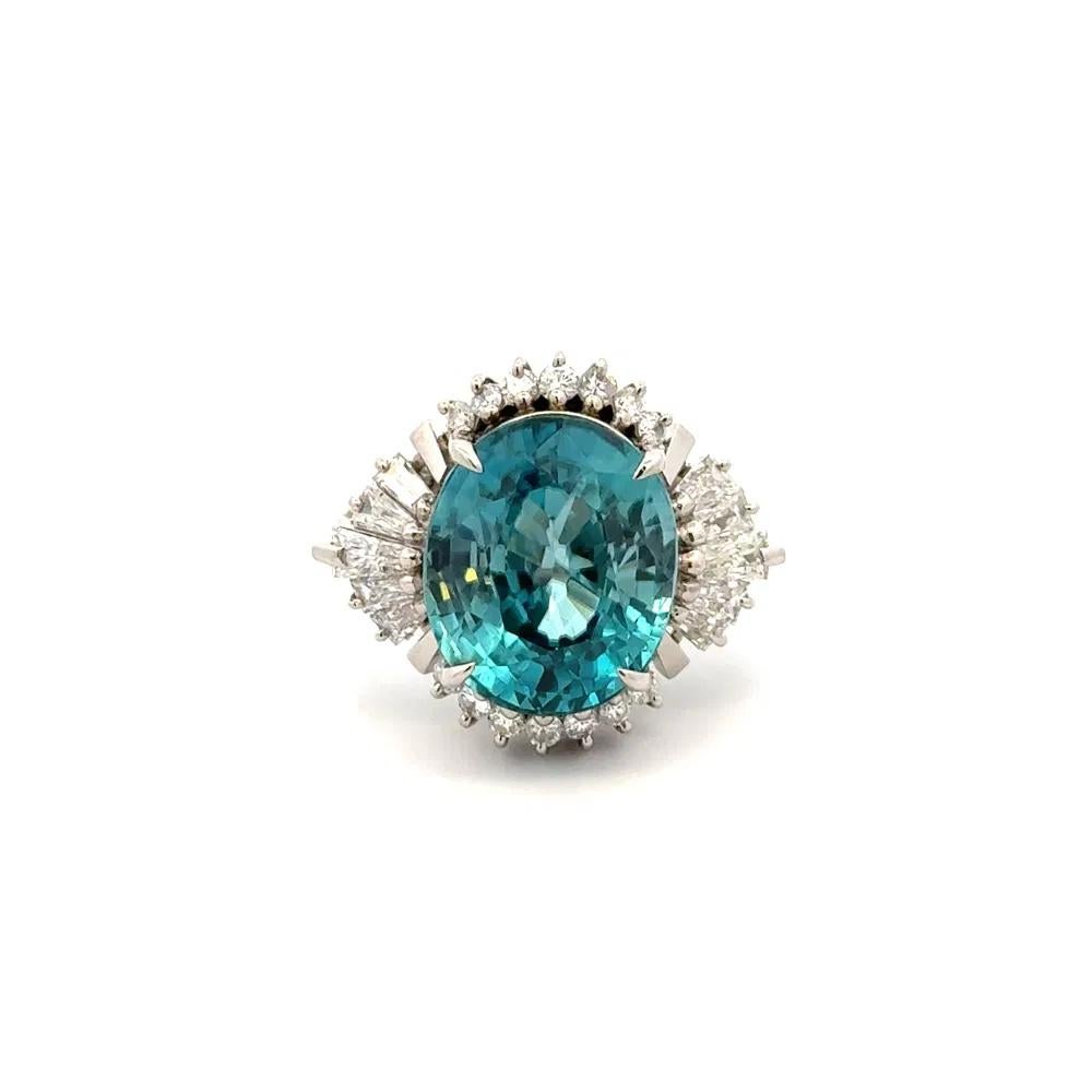 Mixed Cut 12.36 Carat Oval Blue Zircon and Diamond Statement Cocktail Ring For Sale