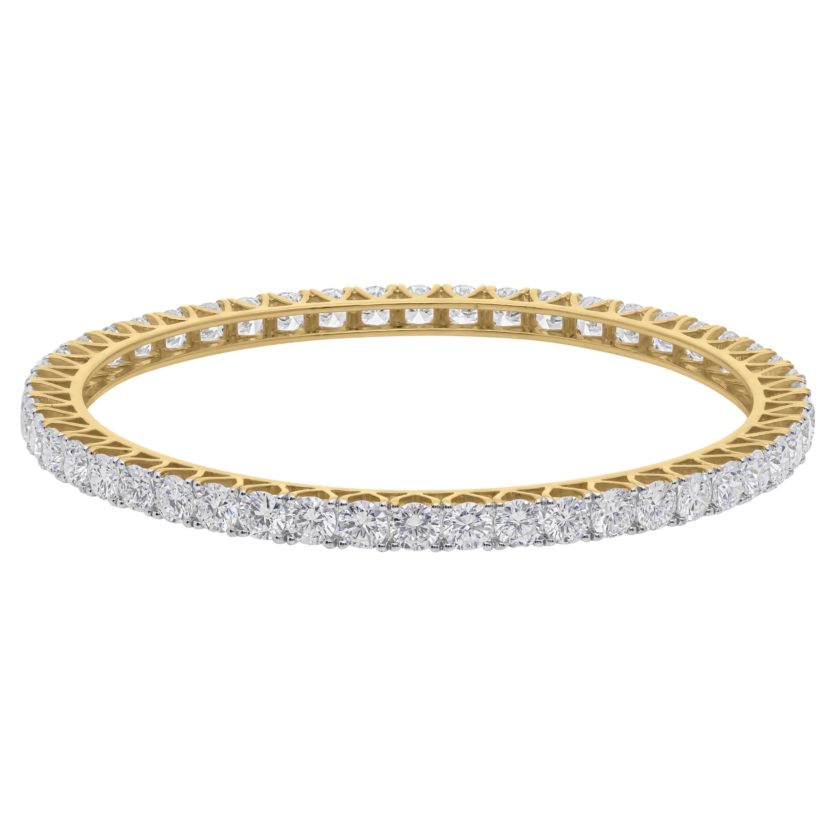 12.36 Carat SI/H Round Brilliant Cut Diamond Bangle 18 Karat Yellow White Gold