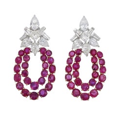 12.37 Carat Burma No Heat Ruby Diamond Chandelier Earrings