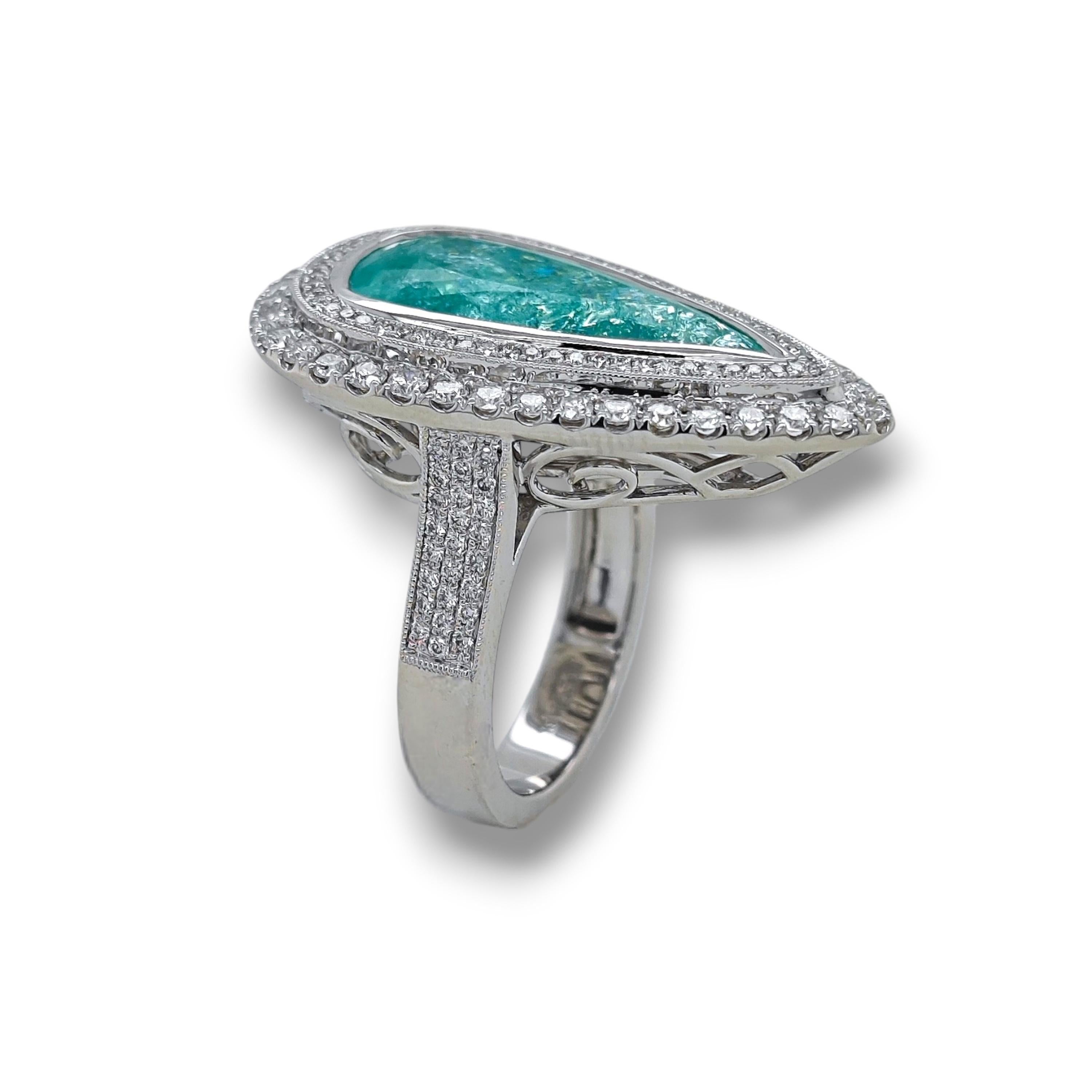 Anillo de oro blanco con diamante redondo Paraiba azul verdoso pera de 12,38 quilates en Nuevo estado para la venta en New York, NY