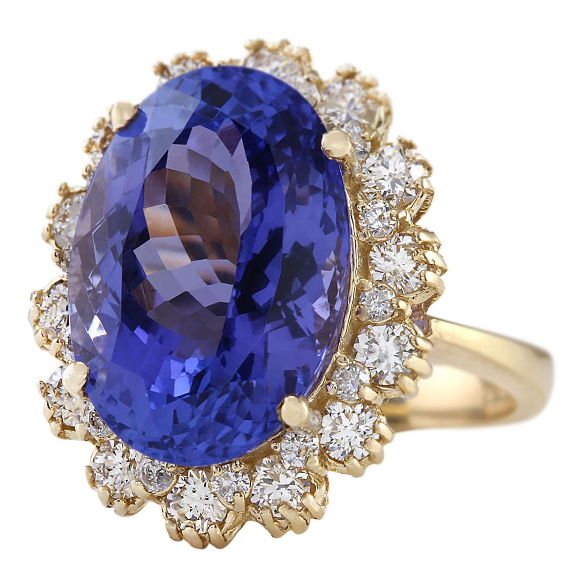 Indulge in luxury beyond compare with our remarkable 12.38 Carat Tanzanite Diamond Ring, meticulously crafted in 14 Karat Yellow Gold. Every aspect of this exquisite piece speaks to uncompromising quality and timeless elegance, from the