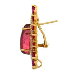 12.39 Carat Rubellite Diamond And Ruby 18 Karat Yellow Gold Stud Earrings