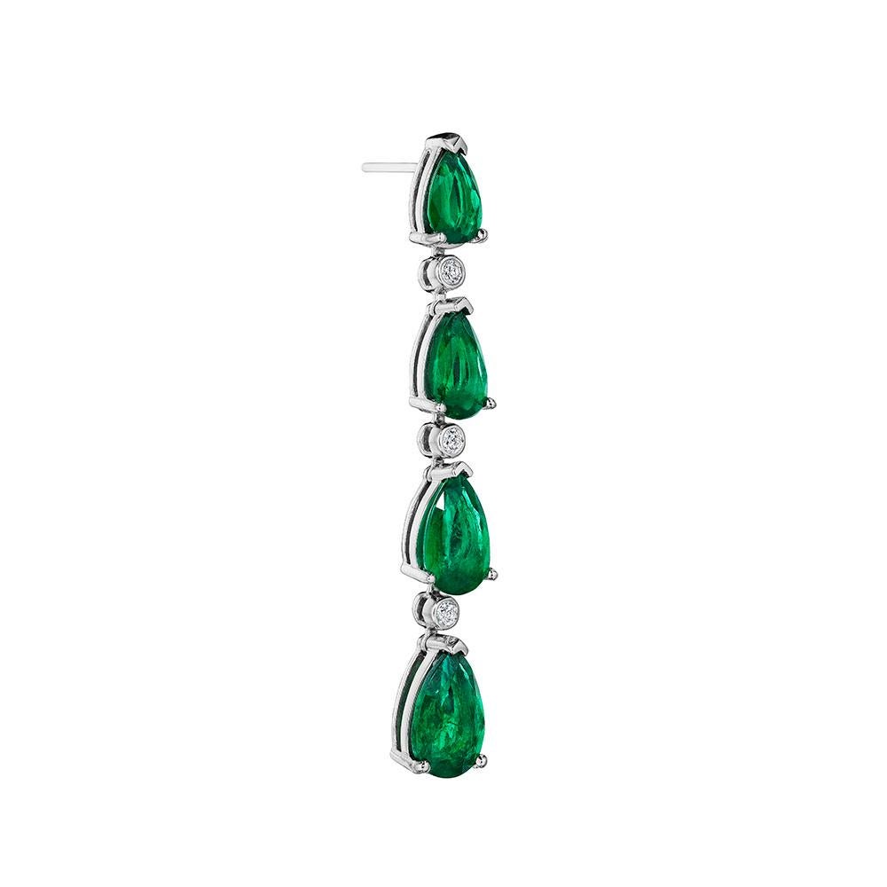 Pear Cut 12.39ct Pear Shape Emerald & Round Diamond Earrings in Platinum For Sale