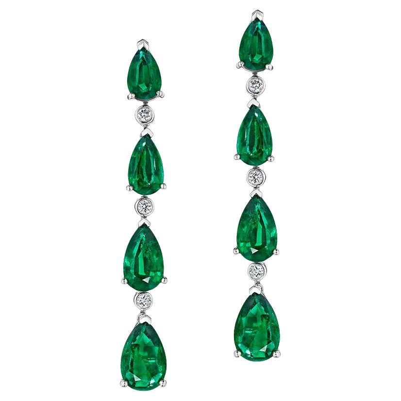 12.39ct Pear Shape Emerald & Round Diamond Earrings in Platinum For Sale