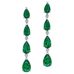 12.39ct Pear Shape Emerald & Round Diamond Earrings in Platinum