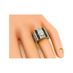 1.23 Carat Center Diamond 1.50 Carat Side Diamond Sapphire Gold Ring