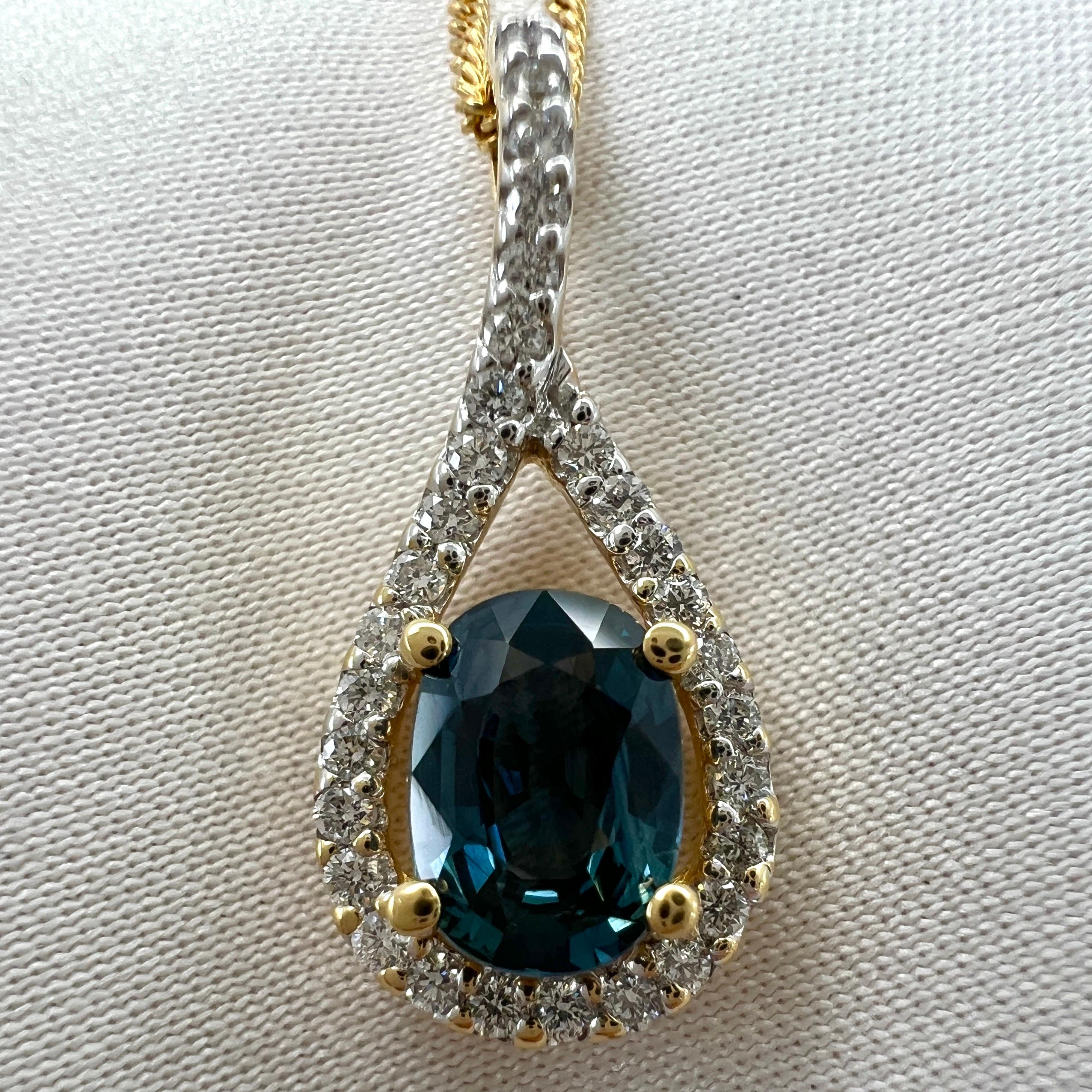 Deep Blue Sapphire & Diamond 18k Yellow & White Gold Crossover Pendant.

1.00 Carat sapphire with a beautiful deep blue colour and very good clarity. Clean stone with only some small natural inclusions visible when looking closely. Also has an