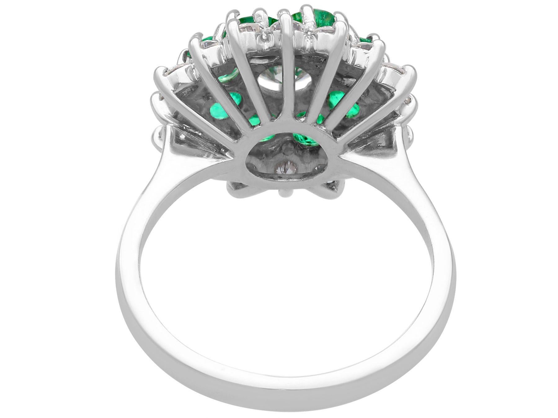Vintage 1.23 Carat Diamond and Emerald White Gold Cocktail Ring, Circa 1970 In Excellent Condition For Sale In Jesmond, Newcastle Upon Tyne
