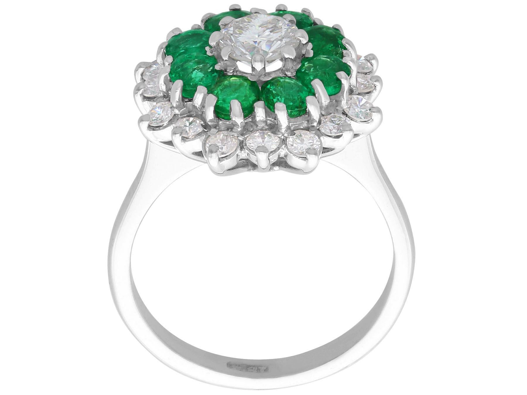 Women's or Men's Vintage 1.23 Carat Diamond and Emerald White Gold Cocktail Ring, Circa 1970 For Sale