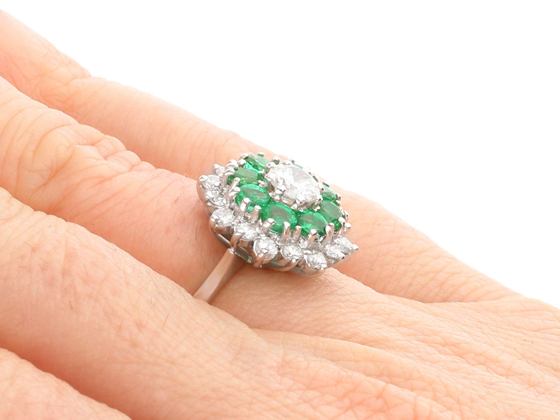 Vintage 1.23 Carat Diamond and Emerald White Gold Cocktail Ring, Circa 1970 For Sale 2