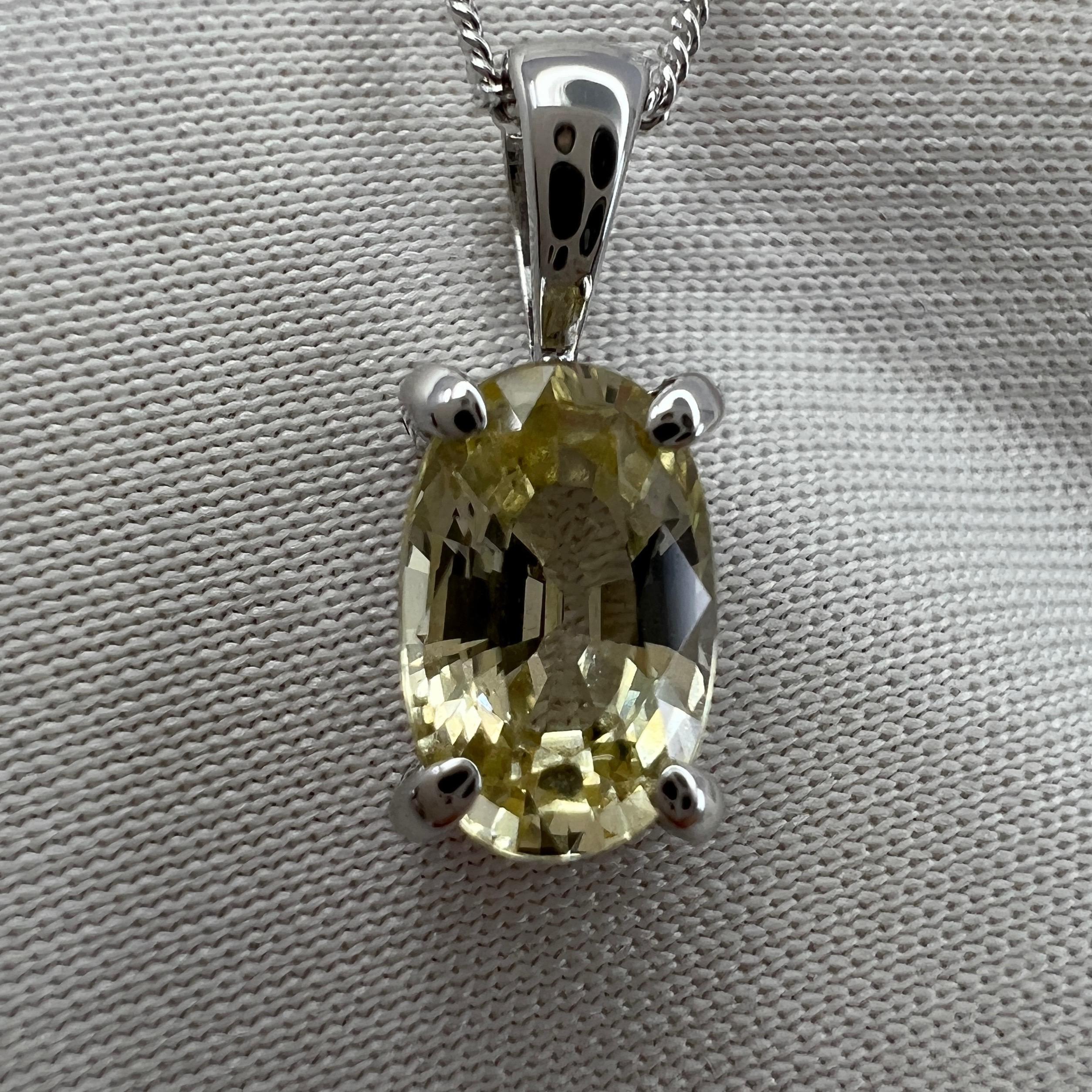 Oval Cut 1.23ct GIA Certified Ceylon Sapphire Yellow Untreated 18k White Gold Pendant For Sale