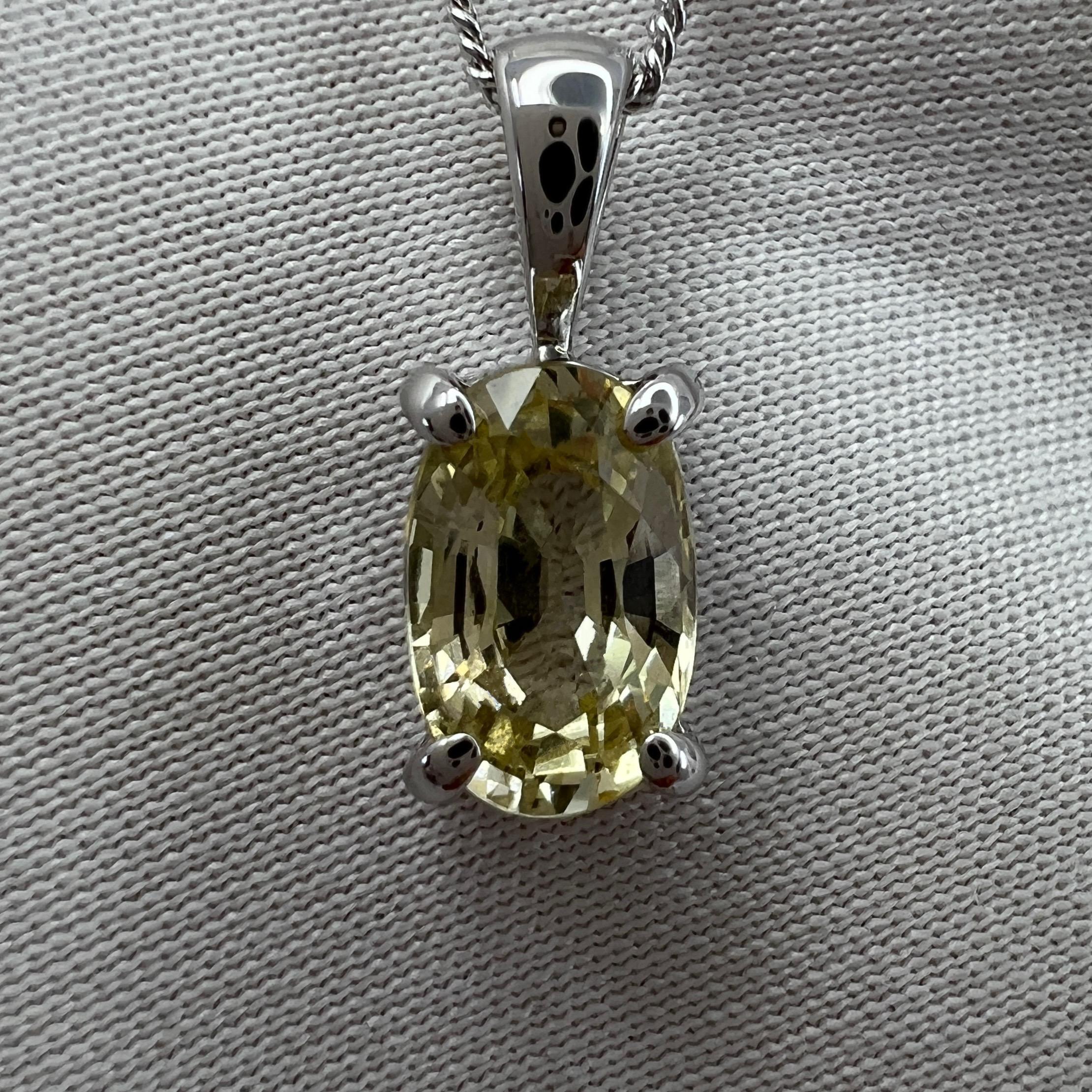 Women's or Men's 1.23 Carat GIA Certified Ceylon Sapphire Yellow Untreated 18k White Gold Pendant