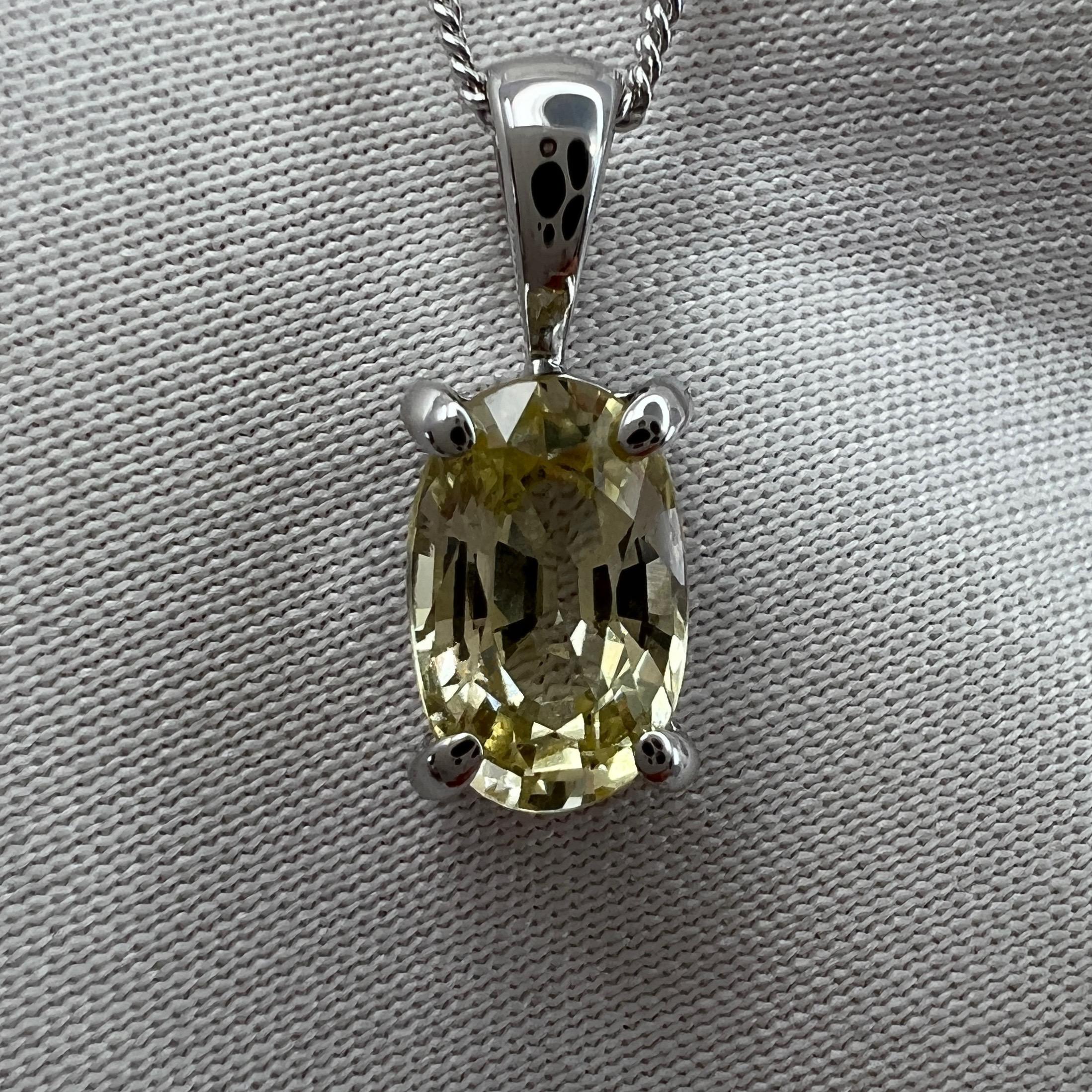 1.23ct GIA Certified Ceylon Sapphire Yellow Untreated 18k White Gold Pendant For Sale 1