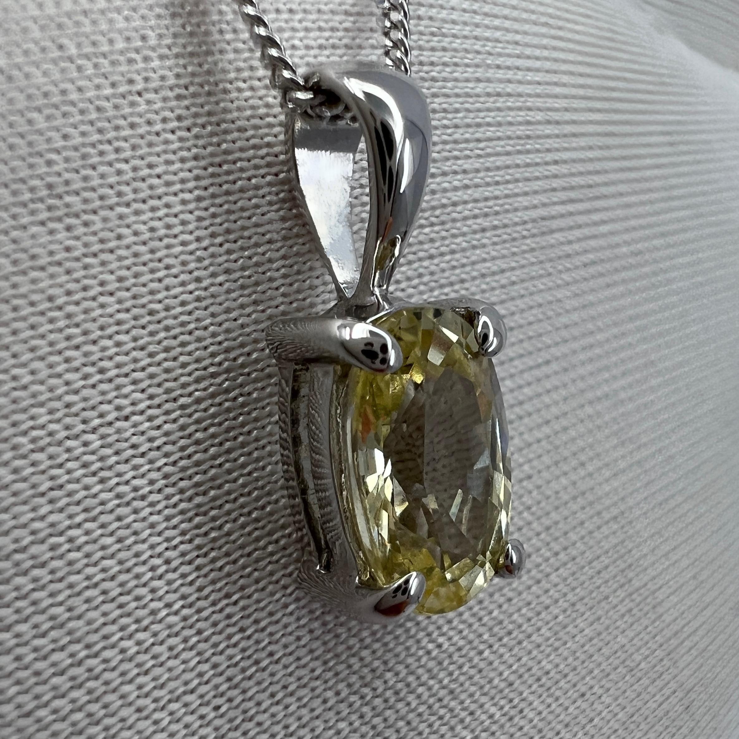 1.23ct GIA Certified Ceylon Sapphire Yellow Untreated 18k White Gold Pendant For Sale 2