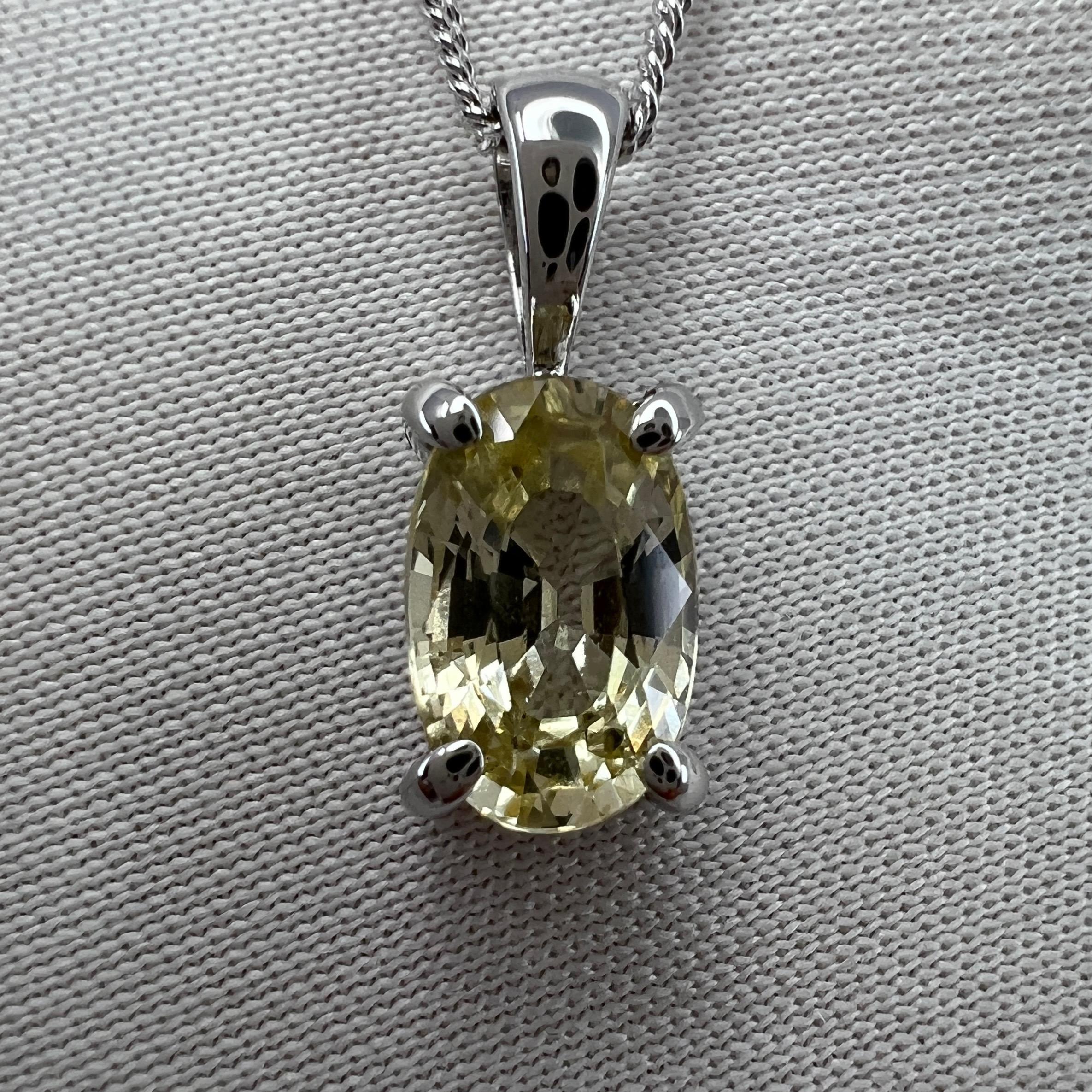 1.23ct GIA Certified Ceylon Sapphire Yellow Untreated 18k White Gold Pendant For Sale 3