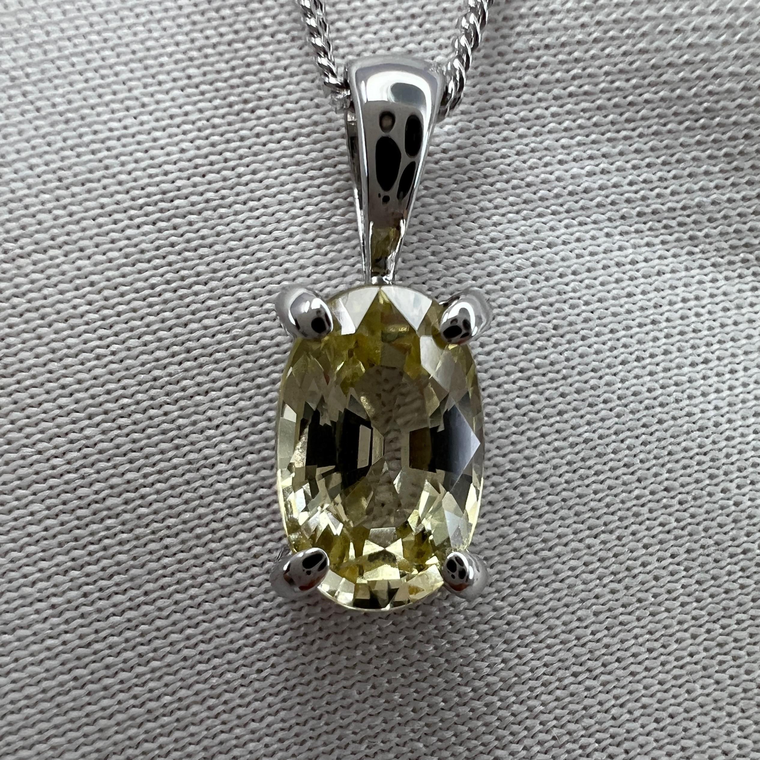 1.23ct GIA Certified Ceylon Sapphire Yellow Untreated 18k White Gold Pendant For Sale 4
