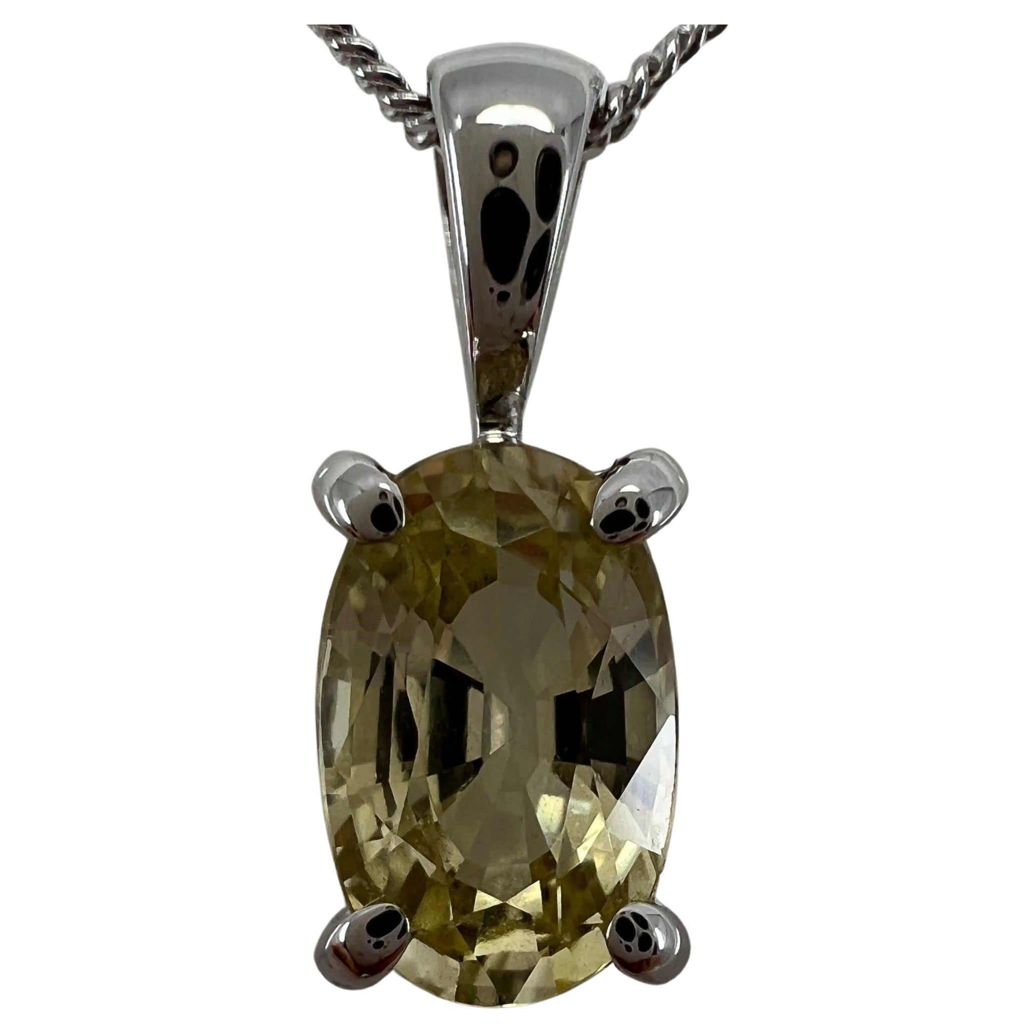 1.23ct GIA Certified Ceylon Sapphire Yellow Untreated 18k White Gold Pendant For Sale