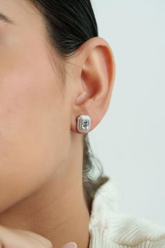 Boucles d'oreilles à double halo en or blanc 14 carats, avec une aigue-marine moderne de 1,23 ct et des diamants