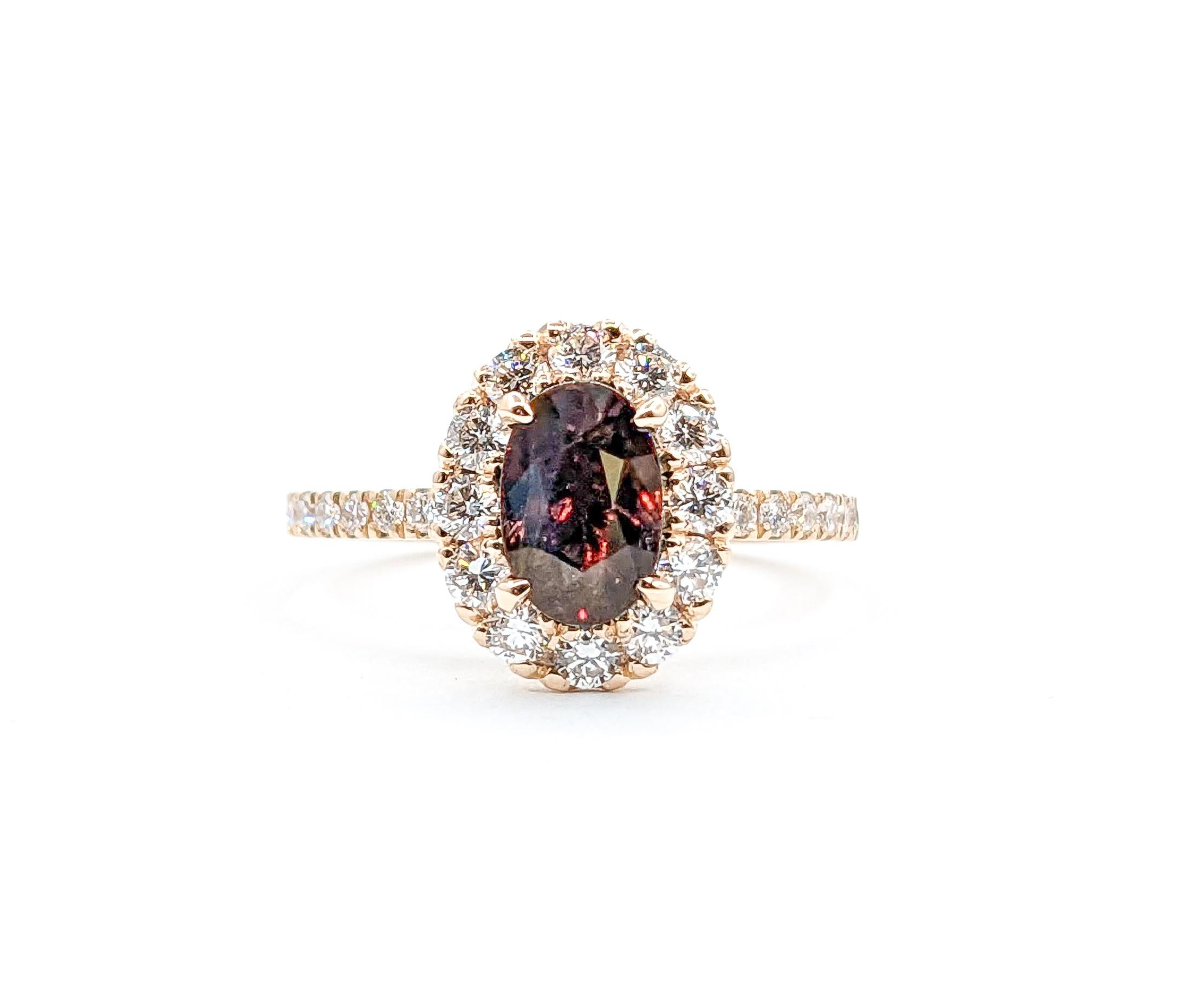 1.23ct Natural Madagascar Alexandrite & Diamond Ring in Rose Gold

Introducing this exquisite natural alexandrite ring, masterfully crafted in lustrous 14kr rose gold. At its heart lies a mesmerizing 1.23ct Natural (untreated) Madagascar
