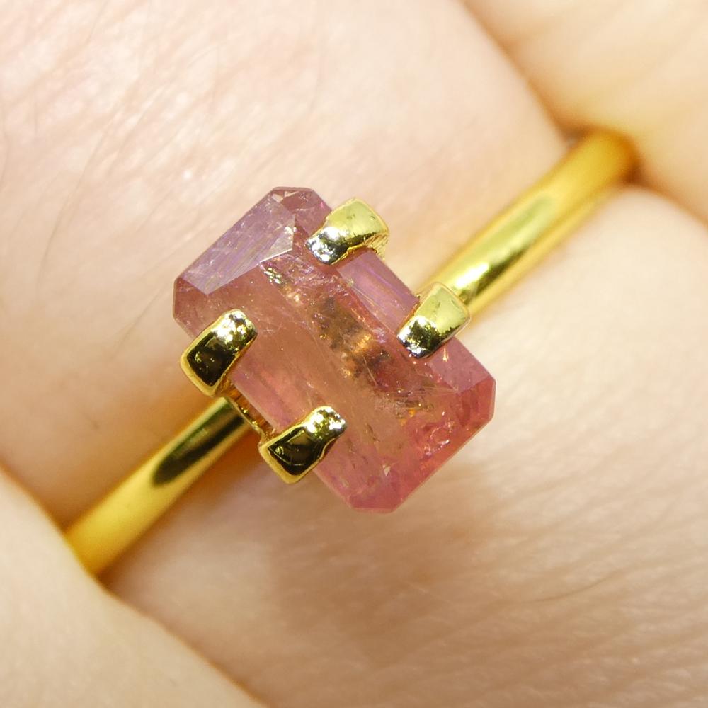 Description:

Gem Type: Sapphire 
Number of Stones: 1
Weight: 1.23 cts
Measurements: 7.52 x 4.58 x 3.00 mm
Shape: Octagonal/Emerald Cut
Cutting Style Crown: Step Cut
Cutting Style Pavilion: Step Cut 
Transparency: Transparent
Clarity: Slightly