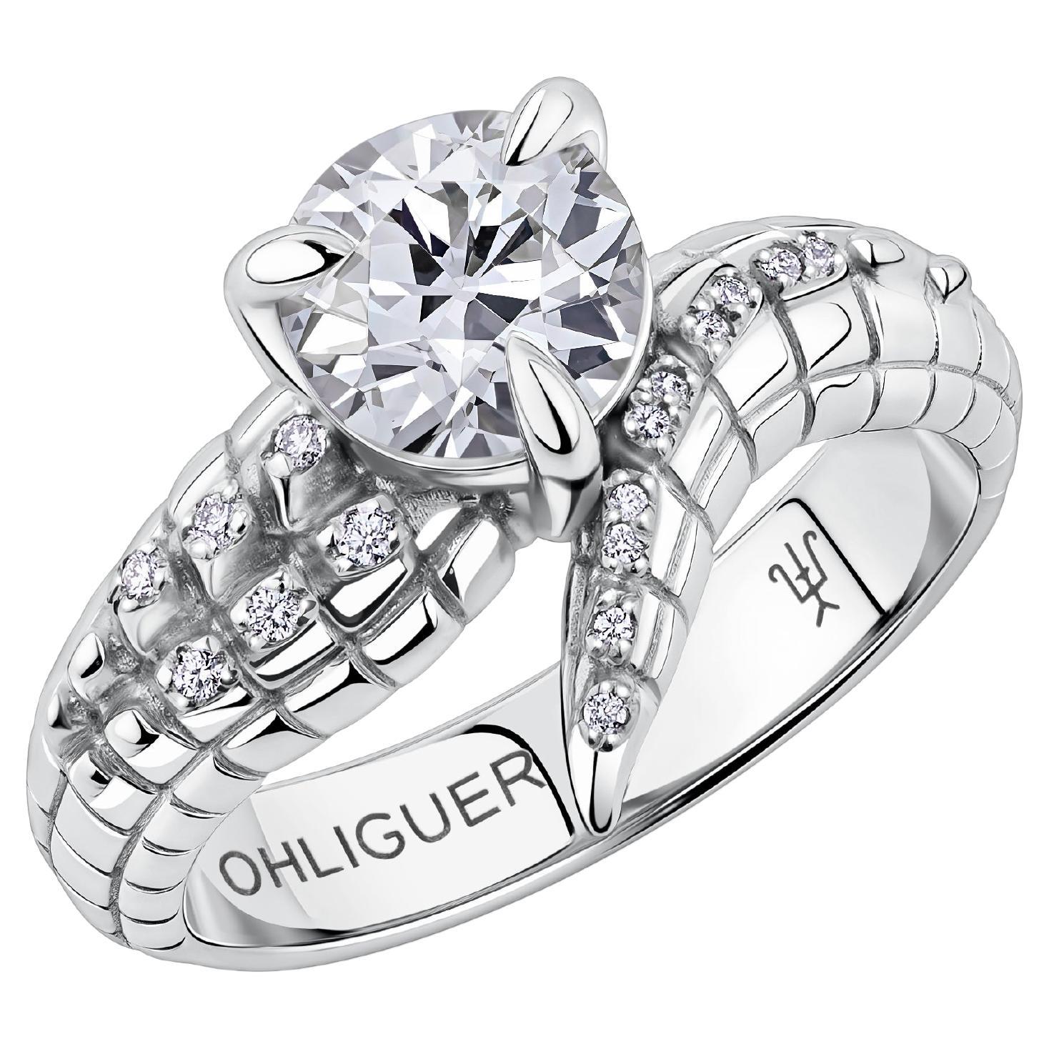 1.23ct Old European Cut Diamond Croc Tail Ring For Sale