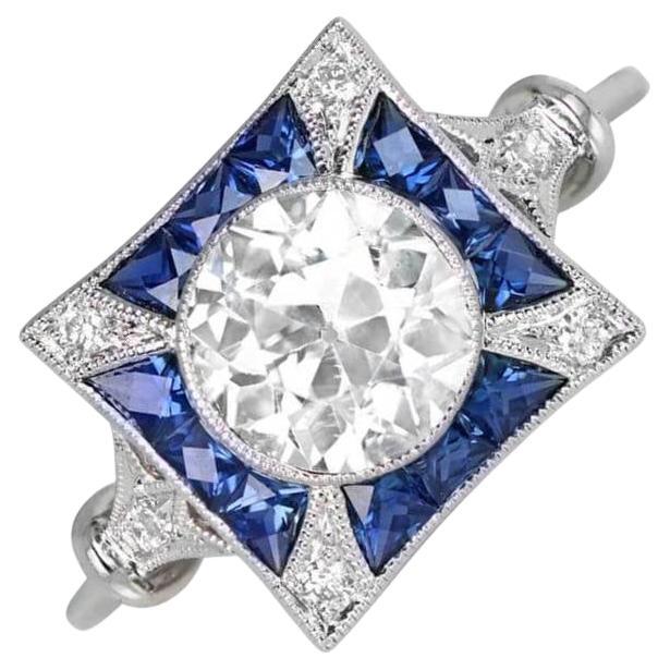 Bague de fiançailles en platine avec un diamant de taille européenne ancienne de 1.23ct