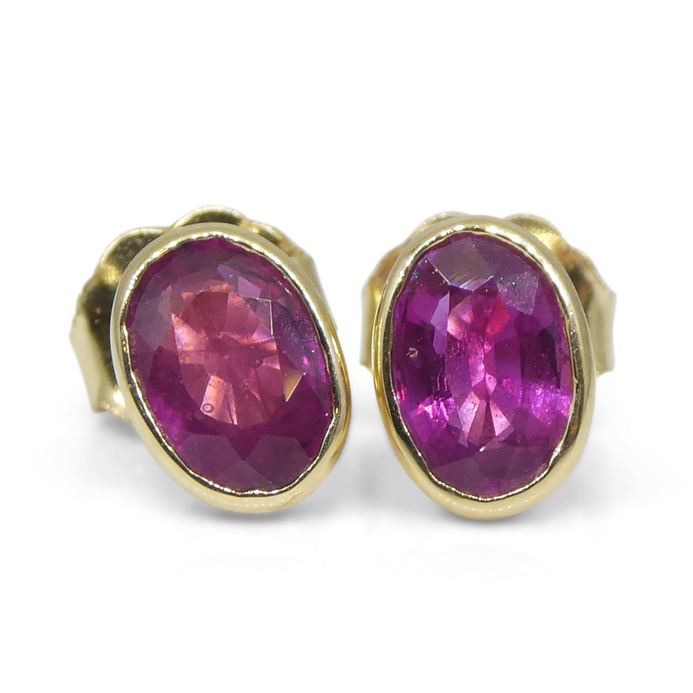 1.23ct Oval Red Ruby Stud Earrings set in 14k Yellow Gold For Sale 4