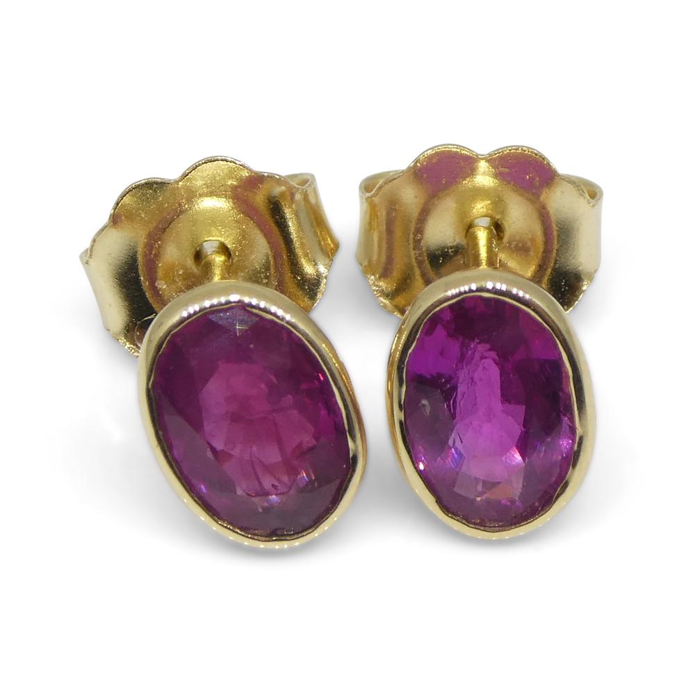 1.23ct Oval Red Ruby Stud Earrings set in 14k Yellow Gold For Sale 5