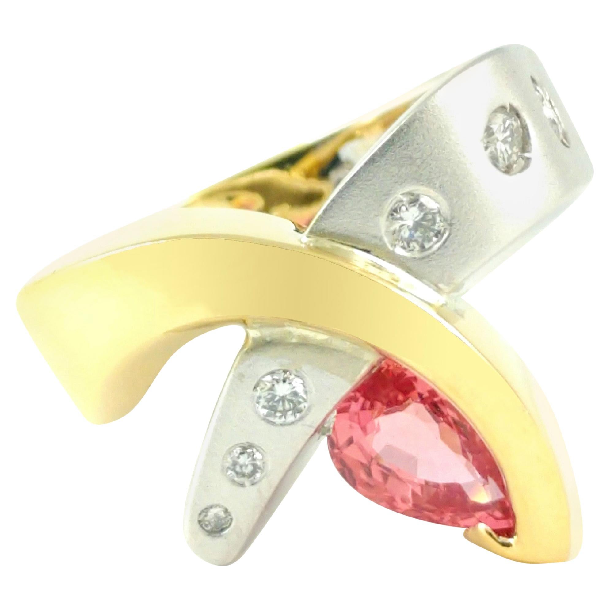 1.23ct Padparadscha Sapphire and Diamond Contemporary Cornelis Hollander Ring For Sale