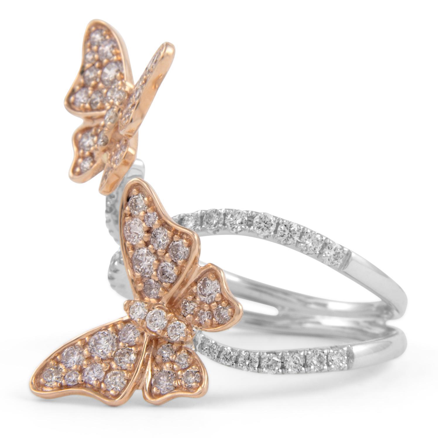 Anillo Mariposa Diamante Rosa 1,23ct Oro Rosa y Blanco Moderno en venta