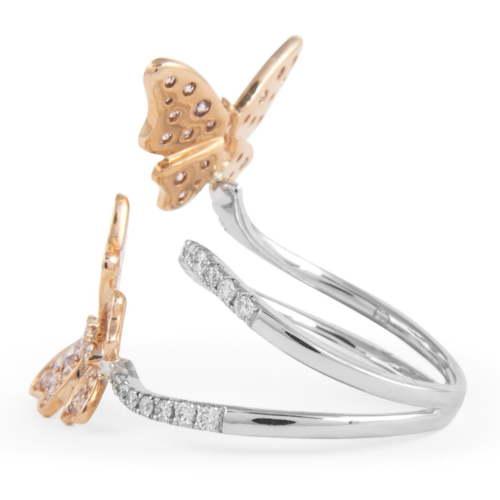 Anillo Mariposa Diamante Rosa 1,23ct Oro Rosa y Blanco Corte redondo en venta