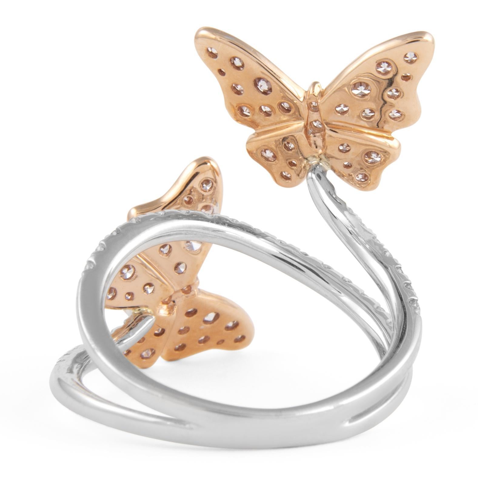 Anillo Mariposa Diamante Rosa 1,23ct Oro Rosa y Blanco en Nuevo estado para la venta en BEVERLY HILLS, CA