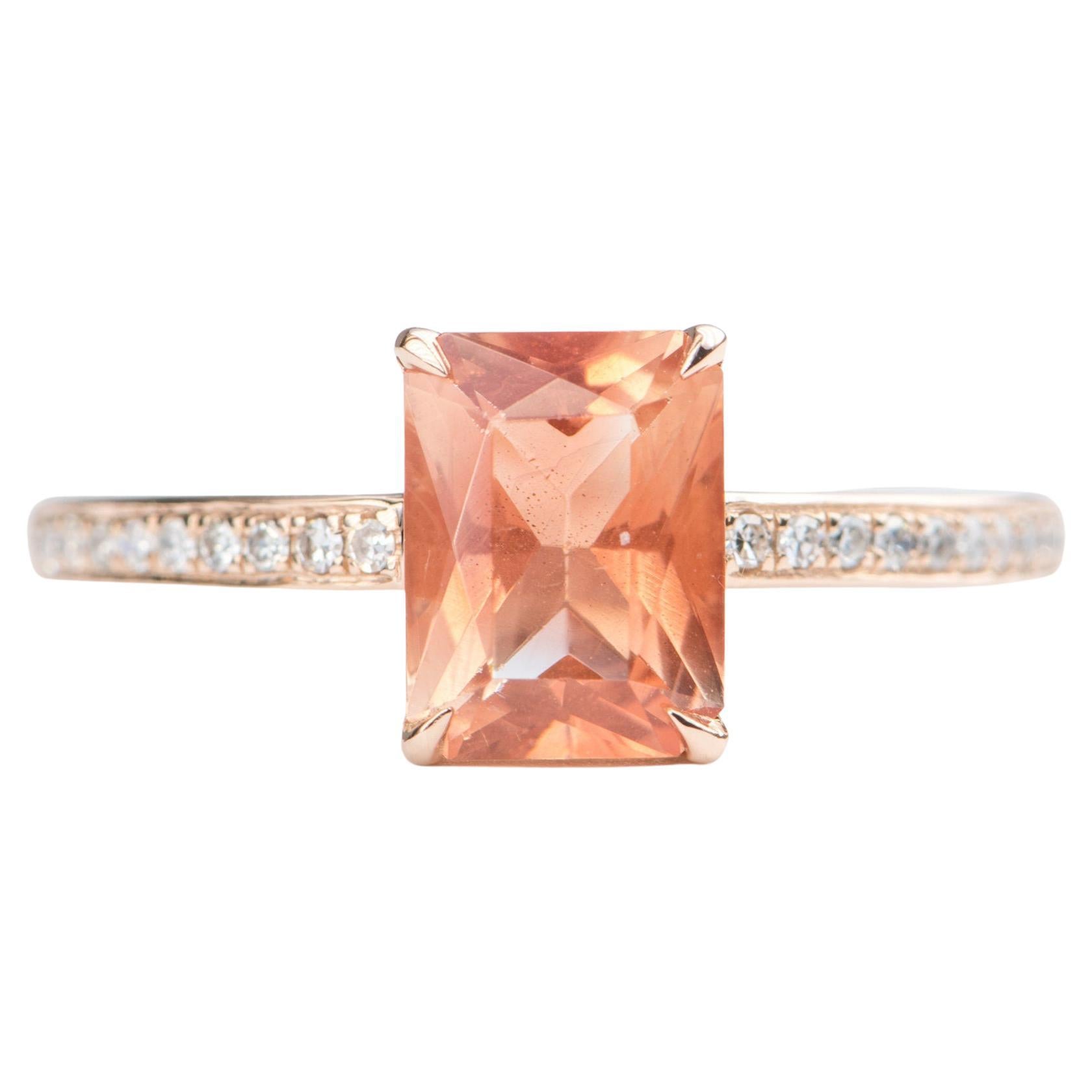 1.23ct Red Oregon Sunstone with Diamond Pave Band 14K Rose Gold Engagement Ring